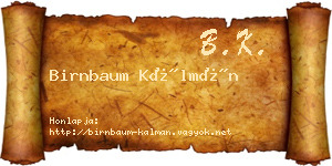 Birnbaum Kálmán névjegykártya